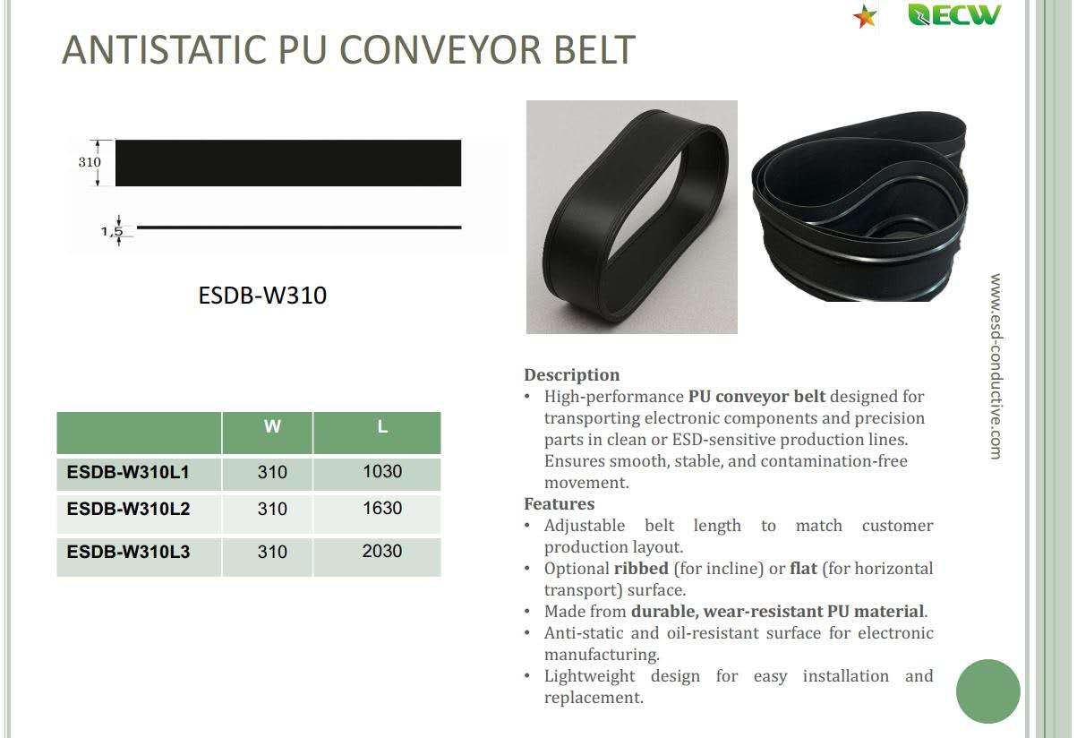 Antistatic PU conveyor belt ESDB-W190/270/310
